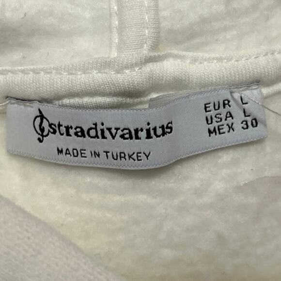 Stradivarius White Fleece Sleeveless Hooded Hoodie Drawstring Sweater Top Size L - Picture 3 of 4